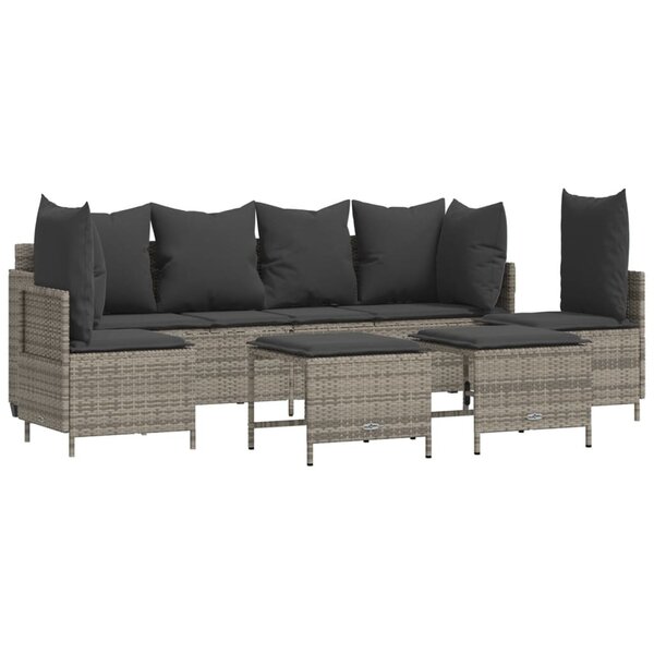 vidaXL Salon de jardin 5 Pièces avec coussins gris résine tressée