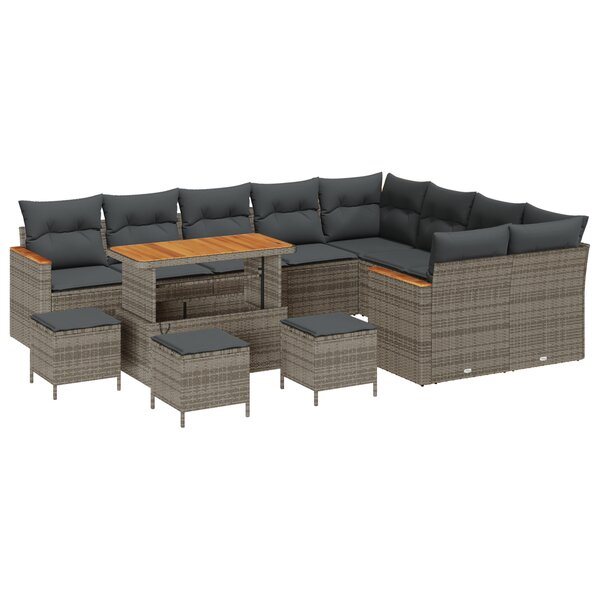 Ensemble de canapé de jardin vidaXL 13 pièces avec coussins gris en rotin synthétique