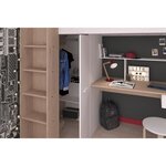 Lit combiné mezzanine enfant chêne et blanc  sommier inclus 90 x 200 cm