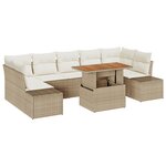 vidaXL Ensemble de salle à manger de jardin 8 pièces avec coussins Beige en poly rotin et acacia
