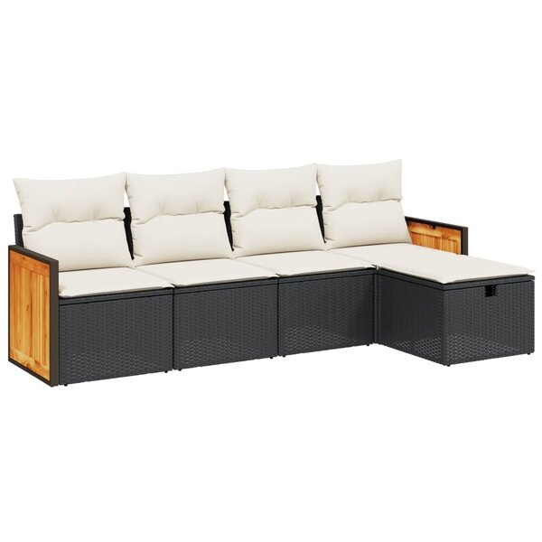 vidaXL Salon de jardin 5 Pièces avec coussins noir résine tressée