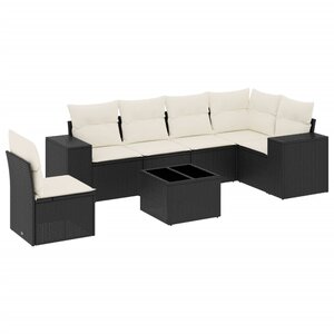 vidaXL Salon de jardin 7 Pièces avec coussins noir résine tressée