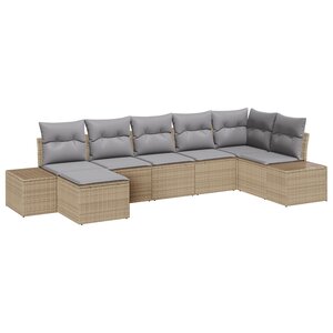 vidaXL Ensemble de canapés de jardin 7 pièces avec coussins en poly rotin beige