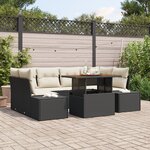 vidaXL Ensemble de salle à manger de jardin 7 pièces avec coussins en poly rattan noir et acacia