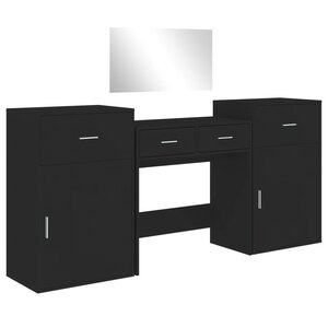 vidaXL Ensemble de coiffeuse 4 Pièces noir bois d'ingénierie