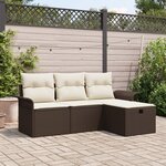 Set de 4 pièces de canapés de jardin avec coussins marron en poly rotin