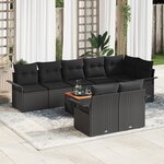 vidaXL Ensemble de canapés de jardin de 9 pièces avec coussins noir poly rotin