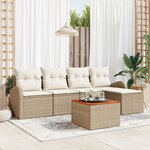 vidaXL Ensemble de Sofa de Jardin 6 Pièces avec Coussins Beige Rattan Acacia