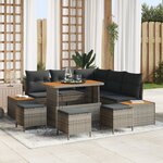 Ensemble de Canapé de Jardin 9 Pièces avec Coussins Gris Rattan Poly Acacia