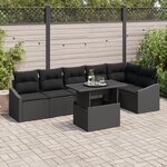 vidaXL Ensemble de canapé de jardin 7 pièces avec coussins en poly rattan noir