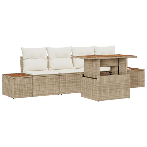 Ensemble de Canapé de Jardin vidaXL 5 pièces avec Coussins Beige Rattan Poly