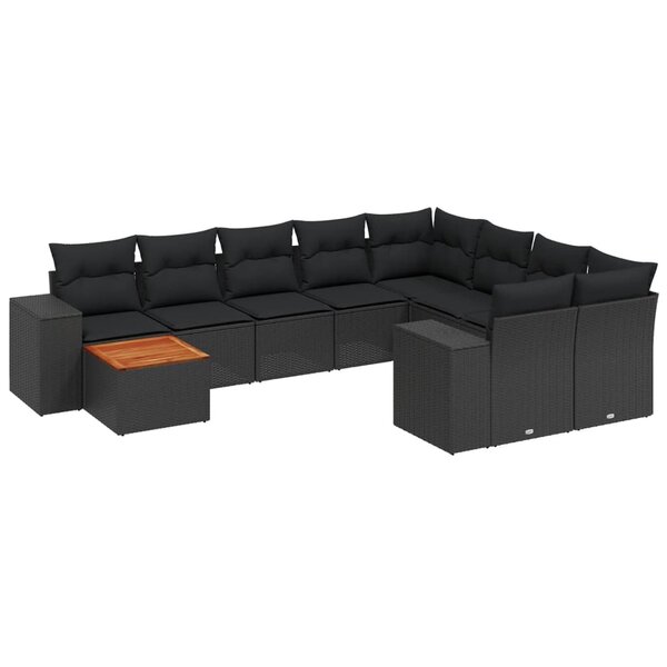 vidaXL Salon de jardin 10 Pièces avec coussins noir résine tressée
