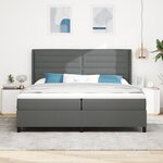 Lit Box Spring vidaXL avec Matelas & LED Grise Foncée 200x200 cm Tissu