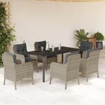 vidaXL Ensemble à manger de jardin et coussins 7 Pièces gris clair rotin