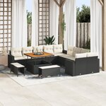Ensemble de canapé de jardin 13 pièces avec coussins noir poly rotin acacia