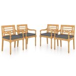 vidaXL Chaises Batavia lot de 4 avec coussins Bois de teck solide