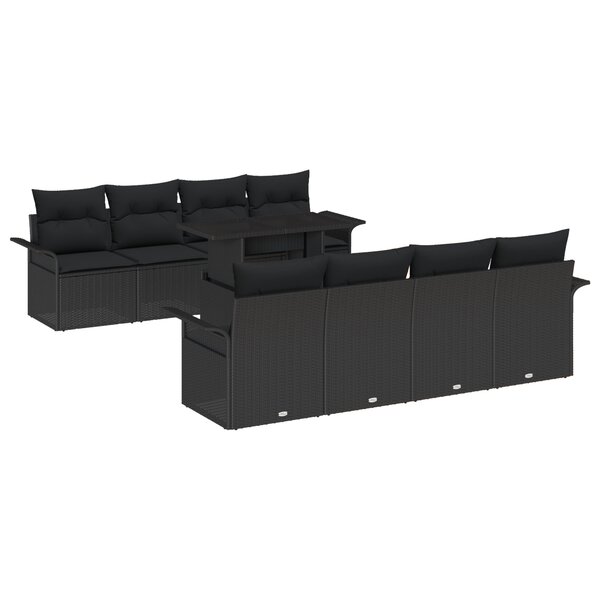 vidaXL Ensemble de Sofa de Jardin 9 Pièces avec Coussins Noir Rattan Poli