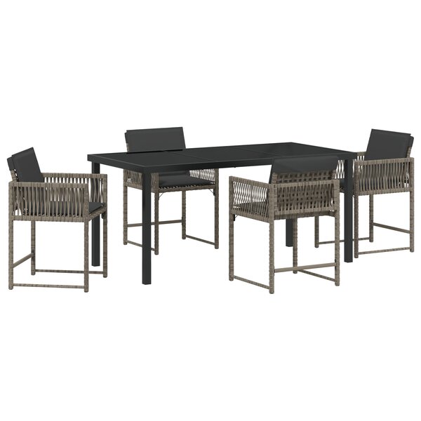 vidaXL Ensemble de salle à manger de jardin 5 pièces avec coussins en poly rattan gris