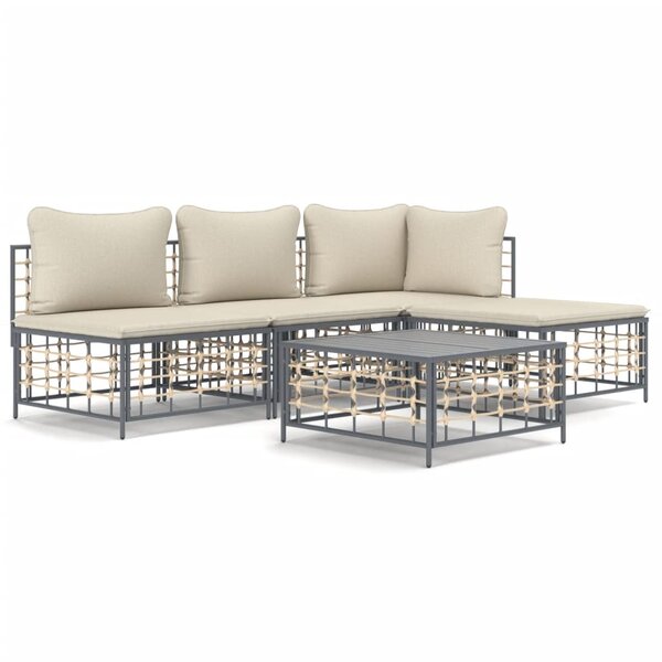 vidaXL Salon de jardin 5 Pièces avec coussins anthracite résine tressée