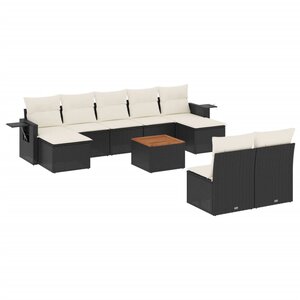 vidaXL Salon de jardin 10 Pièces avec coussins noir résine tressée