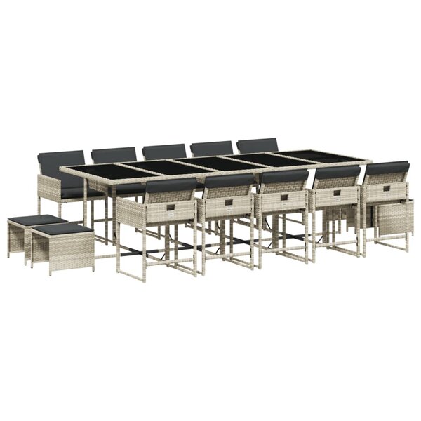 vidaXL Ensemble à manger de jardin et coussins 15 Pièces gris clair rotin
