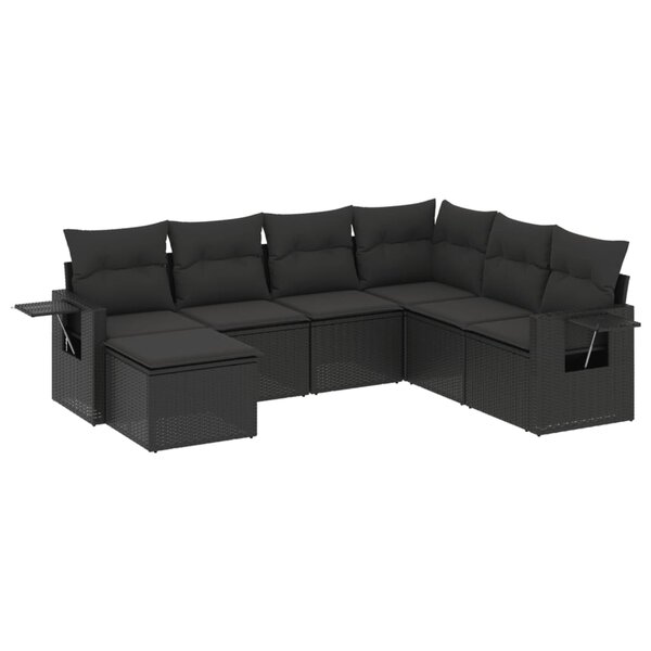 vidaXL Salon de jardin 7 Pièces avec coussins noir résine tressée
