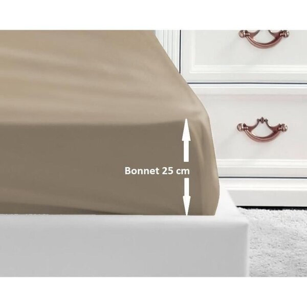 Drap Housse 100  coton 140 x 190 x 25 cm beige