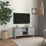 vidaXL Meuble TV avec pieds en bois massif Gris béton 103 5x35x50 cm