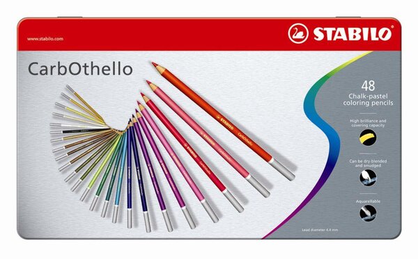Boîte métal de 48 Crayon de couleur Fusain Pastel CarbOthello + taille-crayon STABILO