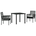 vidaXL Ensemble de salle à manger de jardin 3 pièces avec coussins noir en rotin synthétique