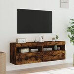 vidaXL Meubles TV muraux et lumières LED 2Pièces chêne fumé 60x30x40 cm