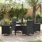 vidaXL Ensemble de salle à manger de jardin de 5 pièces avec coussins Noir Rattan Poly