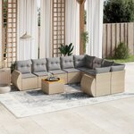 vidaXL Salon de jardin avec coussins 9 Pièces beige résine tressée