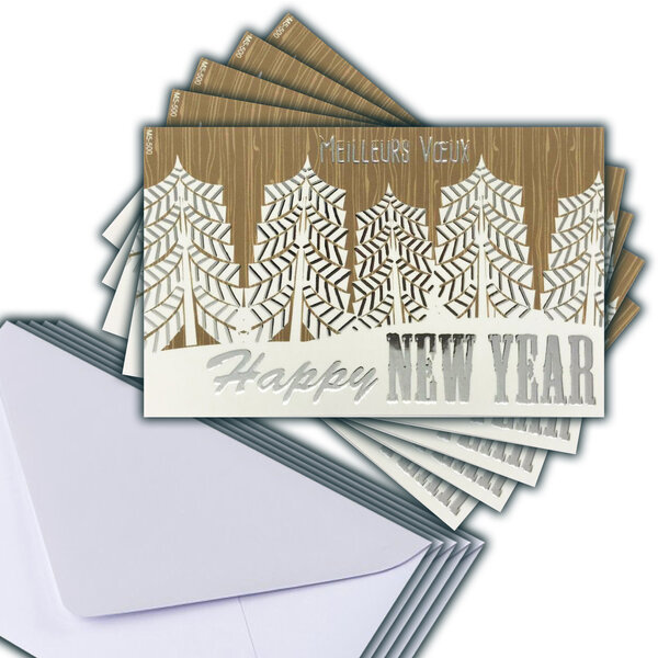LOT 5 Cartes Meilleurs Vœux + 5 Enveloppes 4x9cm