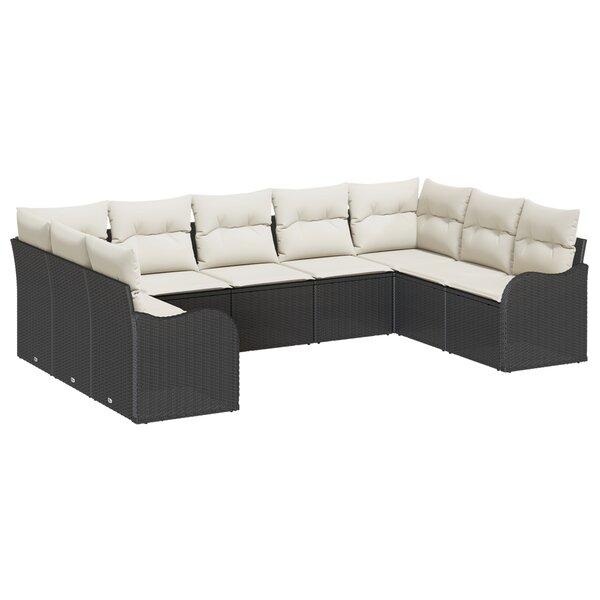 vidaXL Ensemble de canapé de jardin 9 pièces avec coussins en rotin noir