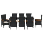 vidaXL Ensemble de salle à manger de jardin 9 pièces avec coussins noir poly rotin
