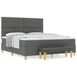 vidaXL Lit à Sommier avec Matelas & Banc Gris Foncé 180x200 cm Tissu