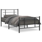 vidaXL Cadre de lit métal avec tête de lit/pied de lit noir 100x190 cm