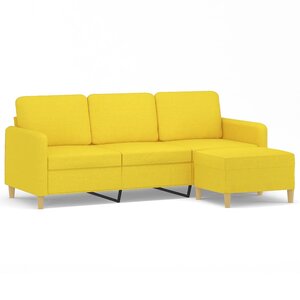 vidaXL Canapé à 3 places avec repose-pieds Jaune clair 180 cm Tissu