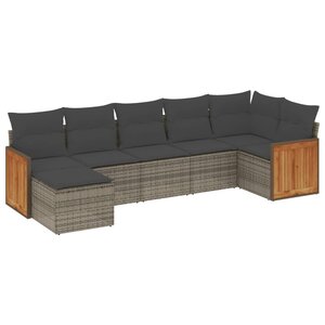 vidaXL Salon de jardin avec coussins 7 Pièces gris résine tressée