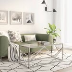 vidaXL Table basse argenté acier inoxydable et verre trempé