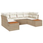 Ensemble de Canapé de Jardin 6 Pièces avec Coussins Beige Rattan Poly Acacia