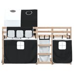 vidaXL Lit superposé avec rideaux blanc/noir 90x200 cm bois pin massif