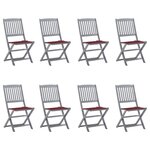 vidaXL Chaises pliables d'extérieur lot de 8 et coussins Bois d'acacia