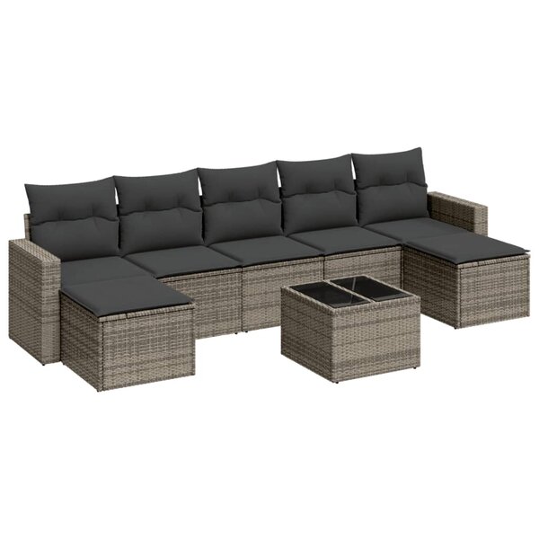 vidaXL Salon de jardin 8 Pièces avec coussins gris résine tressée
