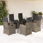 vidaXL Ensemble à manger de jardin et coussins 7 Pièces gris rotin
