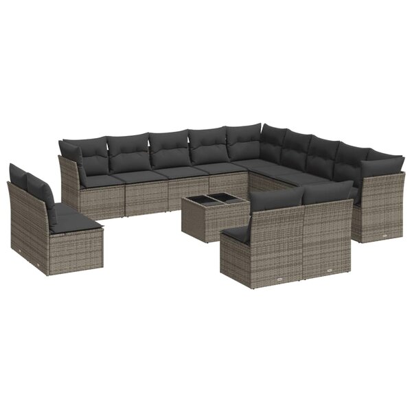 vidaXL Salon de jardin avec coussins 14 Pièces gris résine tressée