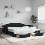 vidaXL Lit de jour avec gigogne et tiroirs sans matelas noir 100x200cm