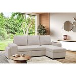 Canapé d'angle convertible réversible VALDO 3-4 places - Beige - Tablette avec USB - Coffre + Pouf - 247 x 143 x 86 cm