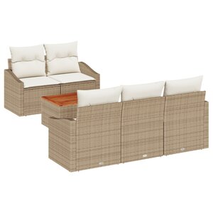 vidaXL Ensemble de canapé de jardin 6 pièces avec coussins Beige poly rotin acacia